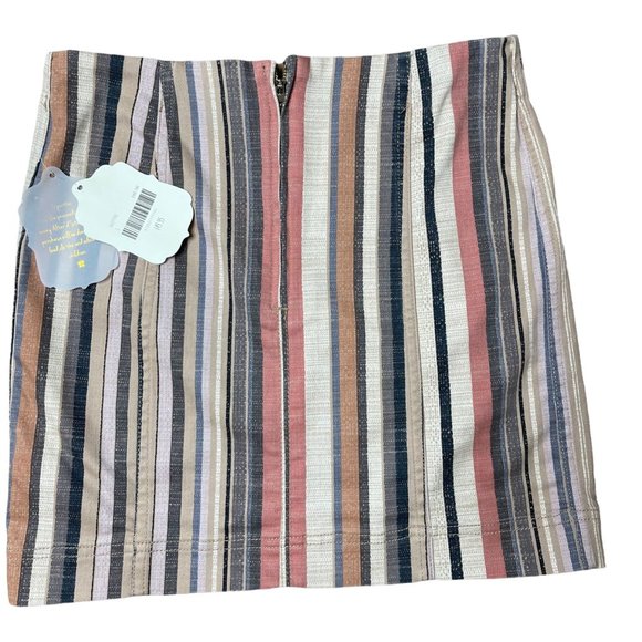 Altard State Denim Mini Skirt Small S Pink Camel Cotton Stripes Rise Mid Stretch - Picture 6 of 12